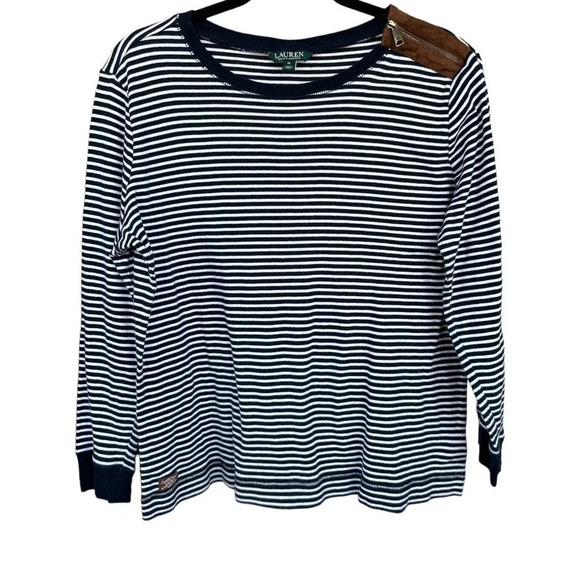 Lauren Ralph Lauren Women's Stripes Suede Elbow Patch Shoulder Zip Size 1X - Picture 1 of 5